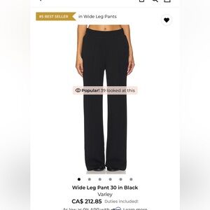 Varley Black Wide Leg Pant 30 in black